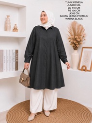 Tunik Kemeja Jumbo Wanita Ld 140 Cm Bahan Jeans Premium