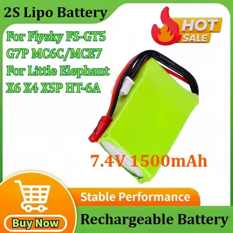 7.4V 1500mAh 2S Lipo Battery for Flysky FS-GT5 G7P MC6C/MCE7 for Little Elephant X6 X4 X5P HT-6A Rem