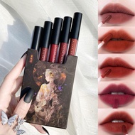 5 Buah/Boks Set Lipstik Cair Matte Multiwarna Gaya Cina Kotak Rokok Berpigmen Tinggi Merah Seksi Set