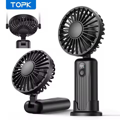TOPK Portable Mini Fan,2400mAh USB Rechargeable Hand Neck Fan 3in1 Personal Electric Fan Standing Fa