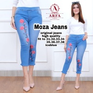 PROMO !! (MOZA JEANS) Celana jeans wanita motif bordir bunga terbaru / celana jeans wanita pinggang karet / celana jeans 7/9 wanita / celana panjang wanita / celana jeans ukuran jumbo / COD