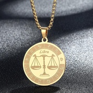 Miles8 Stainless Steel Zodiac Sign Necklace For Women Men 12 Constellation Libra Symbol Pendant Neck