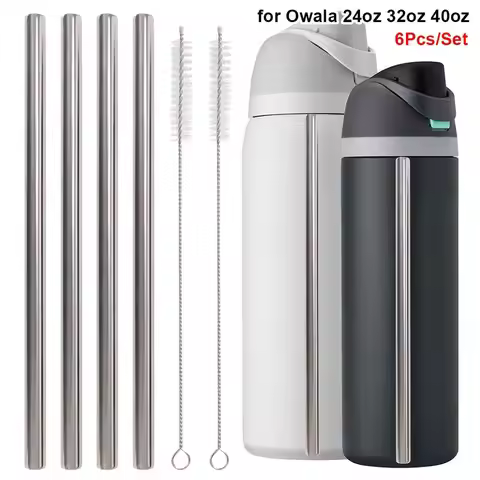 6Pcs/Set Durable With Brush Stainless Steel Straw 10mm Reusable Water Bottle Straw Cup Replacement S