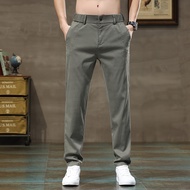 YILEWU Ice silk pants mens summer loose fashion brand business straight pants new elastic Tencel fas