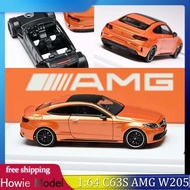 Howie Custom 1:64 Benz C63s AMG W205 Sunset Orange Limited Premium Diecast Car Exclusive Tuned Model