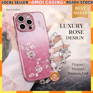 IPH 15 16 17 Pro Plus Pro Max Gradient Glitter Elegant Rose Pearl Bangle Soft Phone Case Casing 手机壳