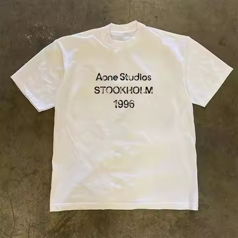 2026 Summer Trend Oversized T-shirt Breathable Cotton Retro Distressed Stockholm 1996 Letter Print U