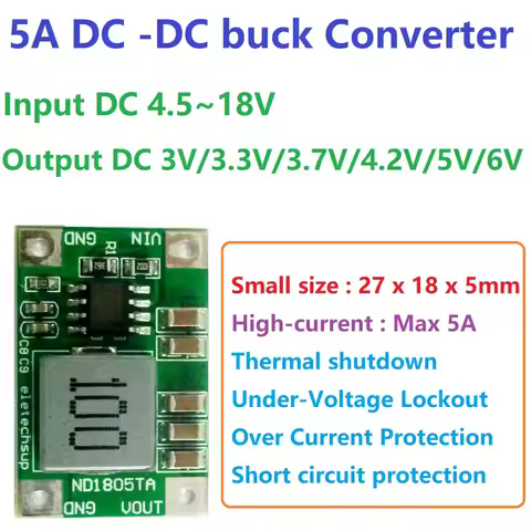 mini-size 5A DC-DC Converter Step-Down Module Voltage Regulator Buck Board 4.5V-18V to 3V 3.3V 3.7V 