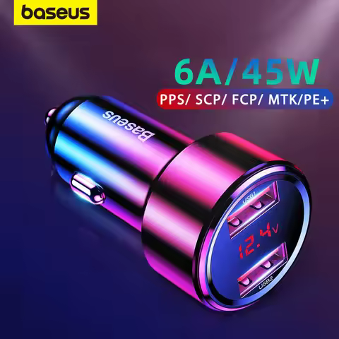 Baseus Quick Car Charger 6A 45W Dual USB Type C QC4.0 PD3.0 Fast Charger For iPhone13 Pro Xiaomi Sam