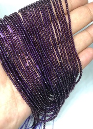 พลอยอเมทิส สีม่วง ขนาด 2 มม. rondelle เหลี่ยมเพชร พลอยเม็ดเล็ก ๆ หนึ่งเส้น สำหรับทำเครื่องประดับอัญมณี One line of Purple Amethyst 2mm rondelle faceted tiny seed beads