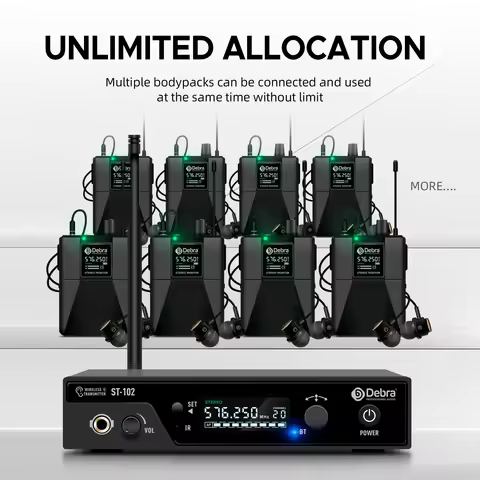 Debra ST-102 Wireless In-Ear Monitor System Stereo with Bluetooth UHF range 80-300m for stage, recor