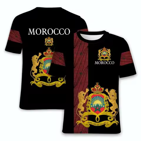 Morocco National Emblem Flag Graphic T Shirts Pentagram 3D Printed T Shirt For Men Clothes Casual Ki