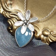 墜子 天然 海藍寶 925銀飾 項鍊 花 寶石 飾品 首飾