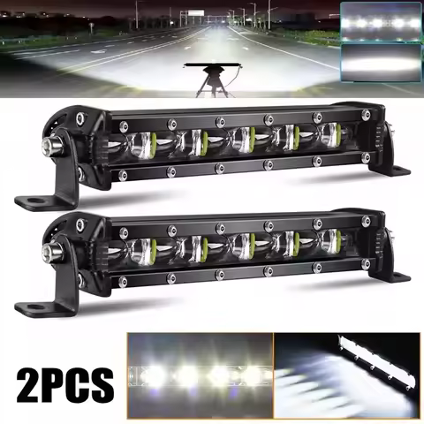 2PCS 8INCH Single Row Utral Slim Led Light Bar Driving Light 6000k White 6D for Car Tractor Suv Truc