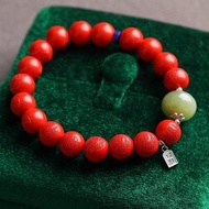 天然原礦硃砂精品紅砂山鬼花錢八卦手鏈10mm含量95%以上