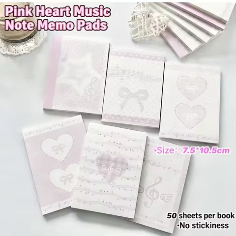 Pink Memo Pad Kawaii Kawaii Stationery Non-Sticky Memo Pad Pink Musical Note Memo Pad For Planner De