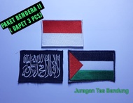 DISKON !! Paket 3 Pcs Emblem Bordir / Patch Bendera Indonesia - Palestina - Tauhid Jahit di Jaket Tas Kaos dll