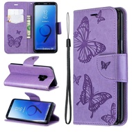 FUCASE-Samsung Galaxy S9 case, Stylish Two Embossed Butterflies design and Flip Wallet Case for Samsung Galaxy S9(5.8 )(