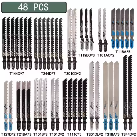 10/20/35/48Pcs T-Shaft Jigsaw Blades HCS Assorted Jig Saw Blades For Wood Plastic Metal Cutting T119