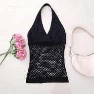 Black Knit Halter Top Monte Milano Italy Gothic Grunge Sexy Outfit Knit Mesh Top