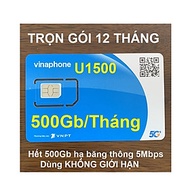 SIM 4G VINAPHONE 500GB/THÁNG - U1500 KHÔNG GIỚI HẠN DATA ( CÓ 500Gb/tháng tốc độ 4G, hết vẫn tiếp tụ