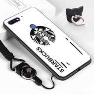 Jinsouwe เคสมือถือเคสโทรศัพท์เคส Huawei Y7 Pro 2019 / Y7 Prime 2018 / Y7 Pro 2018 (แหวนนิ้วมือ + Lanyard) การ์ตูน Starbucks สำหรับชายหญิงปลอกซิลิโคน TPU เคสโทรศัพท์ S