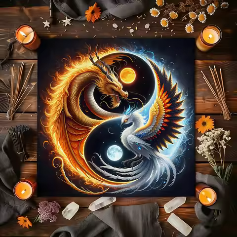 1pc Dragon, Phoenix Taiji Chart Tarot Card Tablecloth, Witchcraft, Astrology, Spiritual Tablecloth, 