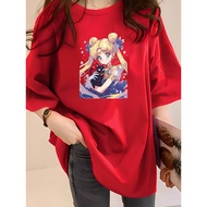 2Y825 1XL-5XL Tshirt Women Clothes T shirt Plus Size Crop Top Printing Celebrity Silk Summer Student