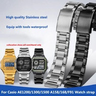 For Casio AE1200/1300/1500 A158/168/F91 Metal Watch strap 18mm Black silver Men Stainless steel Watc