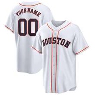 Customized Name & Number Boyfriend Style Men's Embroidered Baseball Jacket, Houston White V-Neck Per