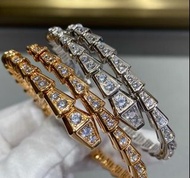 Bvlgari 高版本V金鑲鑽窄版蛇形手環