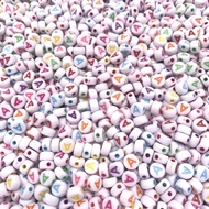 Sg- 100Pcs 4*7mm Flat Round Letter Beads White Background Color Words 26 Single Letters For DIY Jewe