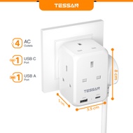 TESSAN Multi Plug Socket 4 AC Outlets and USB Adapter Extension Plug Wall Charger Small Size