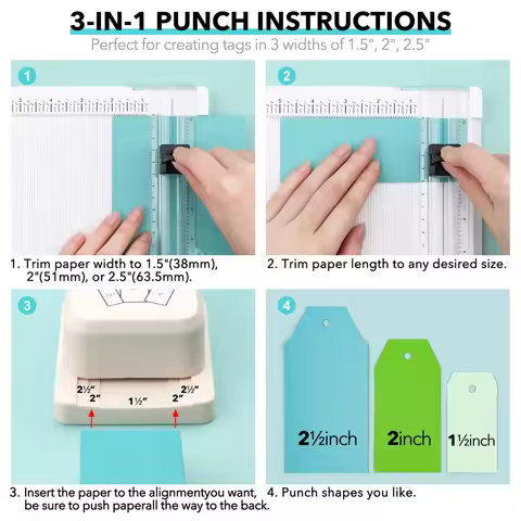 3-in-1 Craft Punch, 1.5/2/2.5 Inches Banner and Tag Shape Lever Action Craft Punch for Paper Craftin