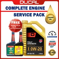 DUCAL FULLY SYNTHETIC Engine Oil SAE 0W20 SN/RC 4 Litres ( FREE 1 PREMIUM ENGINE FLUSH &amp; 1 OIL TREATMENT ) &amp; ( FREE MILEAGE STICKER) ~（ COMPLETE SERVICE PACKAGE ) 0W20 4L MINYAK HITAM MINYAK ENJIN