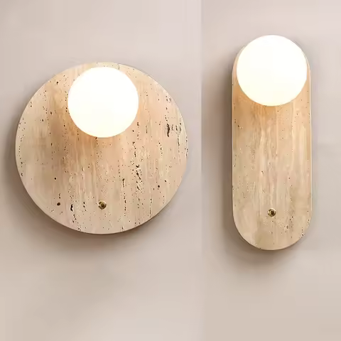 Travertine Wall Lamp Stone Sconce Lights with Glass Ball G9