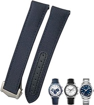 GANYUU 19mm 20mm 21mm Nylon Canvas Curved End Watchband Fit for Omega Seamaster 300 AT150 Speedmaster Longines Watch Strap (Color : Blue Blue, Size : 19mm Silver clasp)
