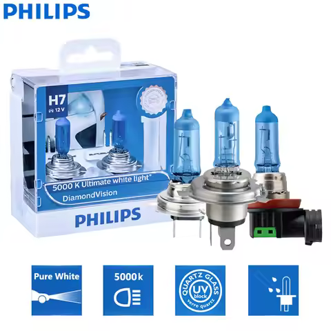 Philips Diamond Vision H1 H4 H7 H8 H11 9005 9006 HB3 HB4 12V DV 5000K Cool White Light Car Halogen H