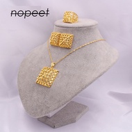 NOPEET Dubai Gold Jewelry Set African Bridal Wedding Jewelry Indian Necklace Earrings Ring Three-Pie