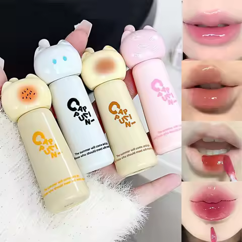 Cute Cat Mirror Water Lip Gloss Crystal Jelly Lipstick Hydrating Plumping Moisturizing Waterproof No