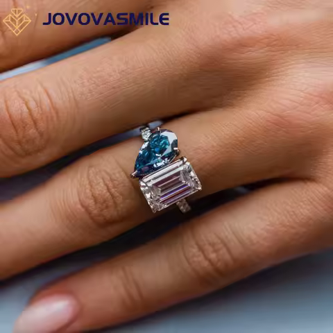 JOVOVASMILE 3.5 Carat 10.5x6.75mm Emerald Cut 2.25 Carat 11x6.25mm Pear Moissanite Ring Real 10K Yel
