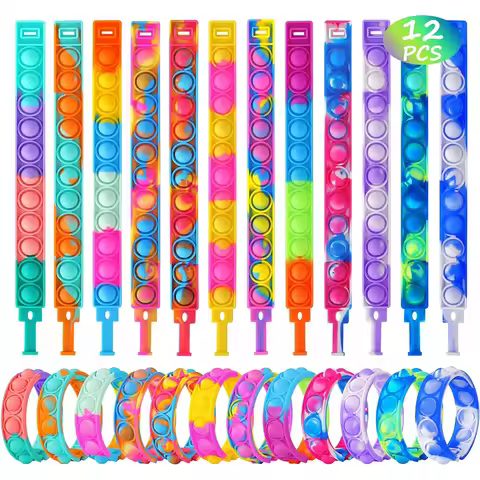 12PCS Fidget Toys Pop Bracelet Party Favors Bubble Bracelets Push Poping Sensory Stress Reliever Toy