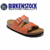 Birkenstock Cork Men's and Women's Florida Two Button Orange Red Litchi Pattern Leather Slippers 34-