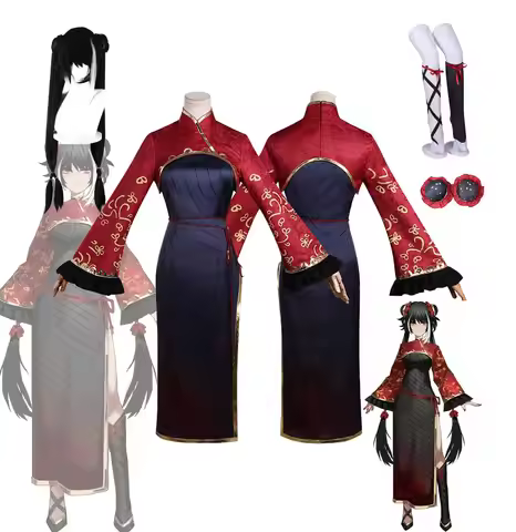 Popular Limbus Company Jia Xichun Full Cosplay Costume, Red Black Qipao Suit, Female Halloween Carni