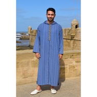 KATUN Djellaba.id Umrah Gamis Muslim Clothes Prayer Robe Hoodie Jalabah Kapucong Moroccan Men's Cott