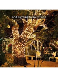 100 LED 39.37ft太陽能防水燈串，每串帶8種閃爍模式，適用於花園、婚禮、聚會、樹木、聖誕、戶外