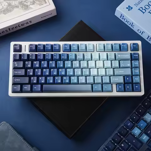 Korean Russian Spanish French Keycaps 130 Keys Ocean Theme Cherry Profile PBT Keycaps Blue Gradient 