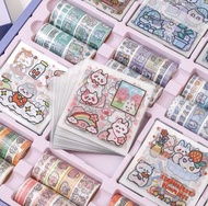 (Tách lẻ) Tặng nhíp gắp - Sitcker 800 miếng dán và 80 cuộn băng dính washi hoạt hình StarrySky (PVC)