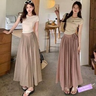 ✦Ready Stock✦ celana kulot wanita perempuan Pure lust, sweet, high-waisted, lacy drape, casual wide-leg pants, trousers, temperament, pinched waist, fluttering culottes, new summer