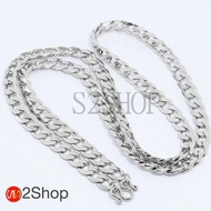 s2shop สร้อยคอสแตนเลสแท้ สร้อยคอพระ ลายโซ่แบนขัดเหลี่ยม ห้อยพระได้ 1 องค์  ความกว้าง 7 มม. ความยาว 1